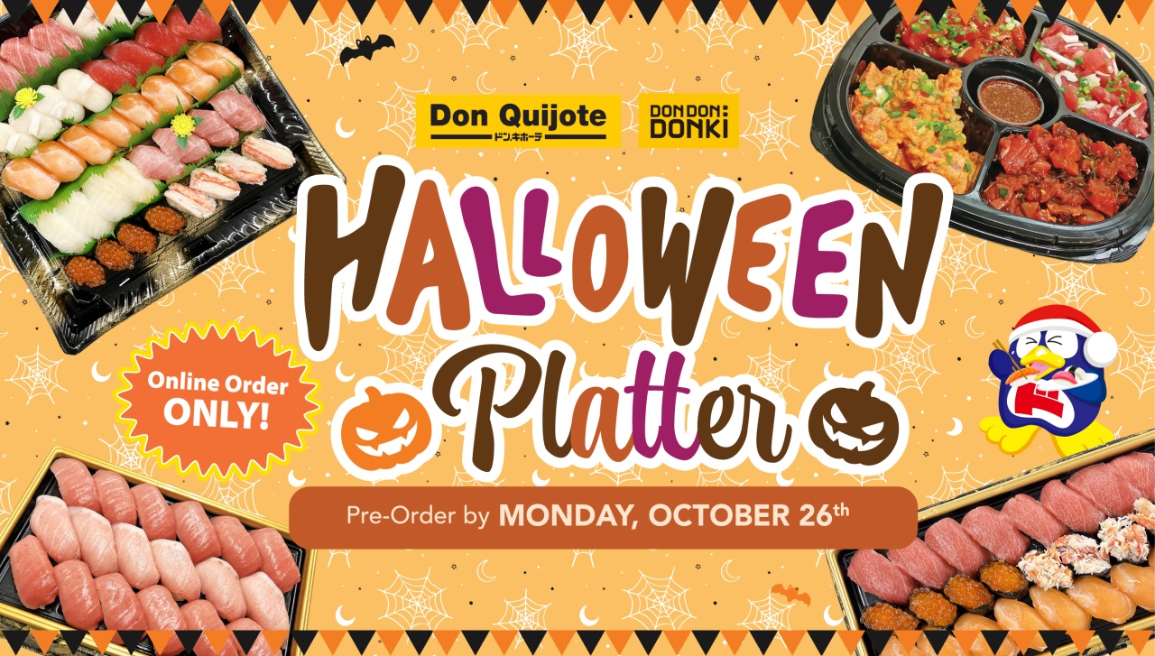 Don Quijote Halloween platters. Online orders only. Pre-order by Monday, October 26.